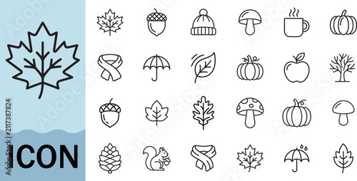Autumn season icon collection with maple leaf and acorn
