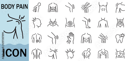 Body pain and ache icon set for medical and healthcare
