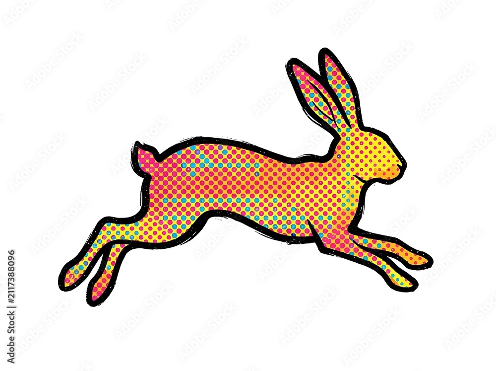 Obraz premium Colorful Illustration of a Leaping Rabbit in Motion.