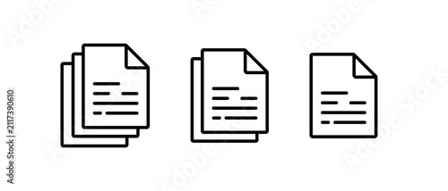 Set of document page file vector icons representing text files copy duplicates and paper sheets for office business management design.