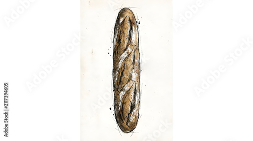 Artistic sketch illustration of freshly baked crusty french baguette bread with baguette, illustration