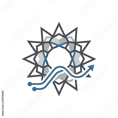 Sunburst star with water wave arrow