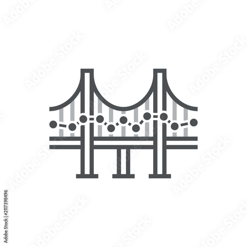 Suspension bridge icon with structural cables and towers.