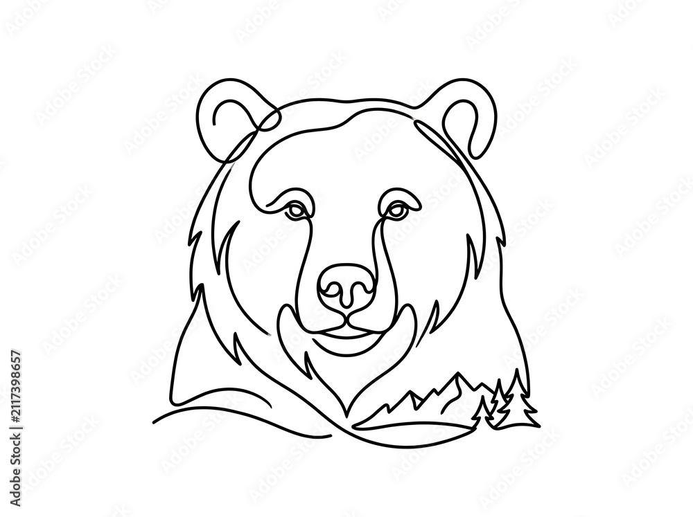 Fototapeta premium Line Art Illustration of Bear with Mountain Scene.