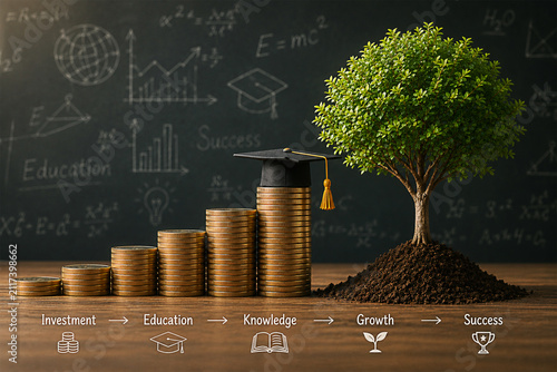 hat graduation model set on money coins saving for concept education and scholarships
