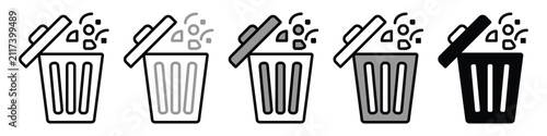 Cuadro en lienzo Trash can waste bin icon set for garbage disposal and recycling with cleaning di