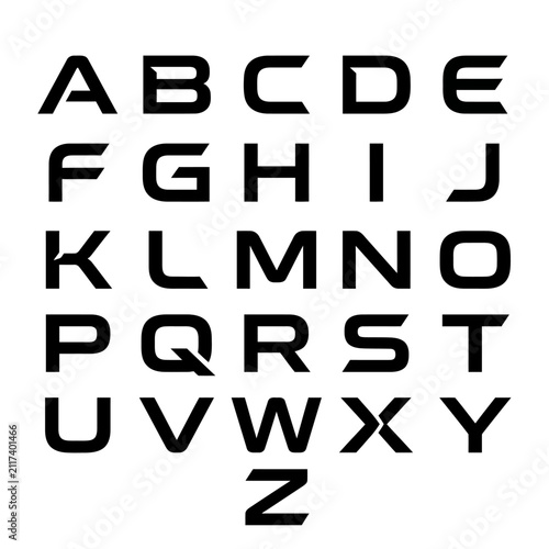 Modern Geometric Alphabet Letters A to Z in Black and White.