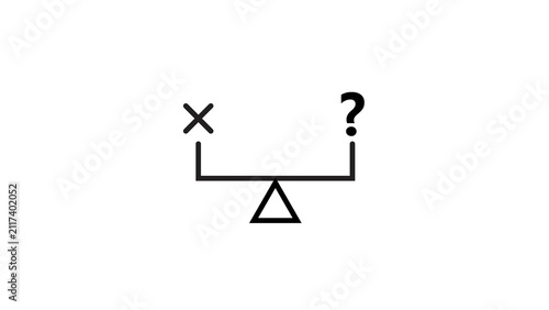 Fotografía Conceptual balance scale icon with cross and question mark symbols on white background