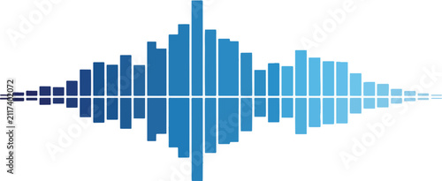 Blue mirrored vertical bar graph resembling an audio waveform on a white background