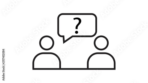 Two people talking with question mark speech bubble communication icon vector illustration.