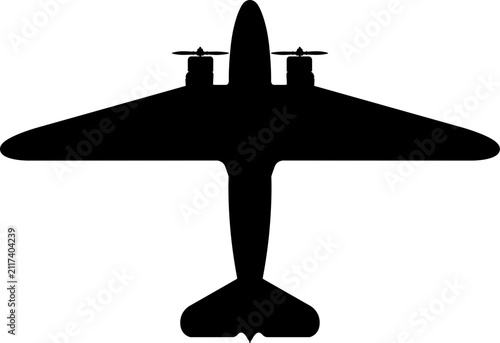 Foto Douglas DC-3 Dakota Classic Twin-Engine Airliner Plan View Vector Silhouette Bla