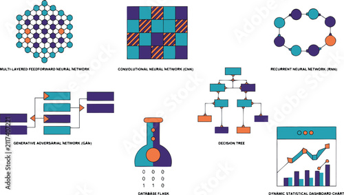 фотографія Artificial intelligence algorithms infograph icons with recurrent neural networ