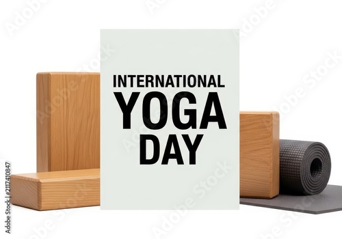 International yoga day celebration with yoga blocks and mat