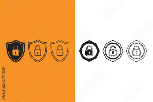 Security icons with locks and shields for protection and safety concepts online  protection
