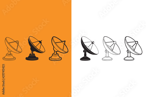 Satellite dishes in various styles and colors for communication technology