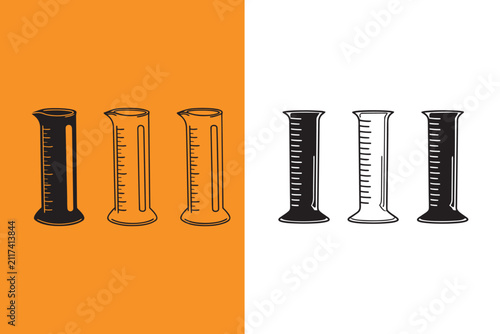 Set of laboratory glassware measuring cylinders for chemistry experiments and science education purposes only
