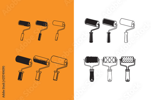 Set of various paint rollers and brushes for painting walls and surfaces  tools