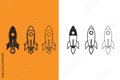 Space rockets in different colors and styles for design and technology concepts