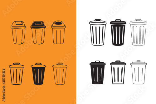 Various trash cans and bins in different colors and styles  waste management containers