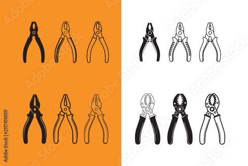 Various types of pliers for gripping and bending objects  hand tools