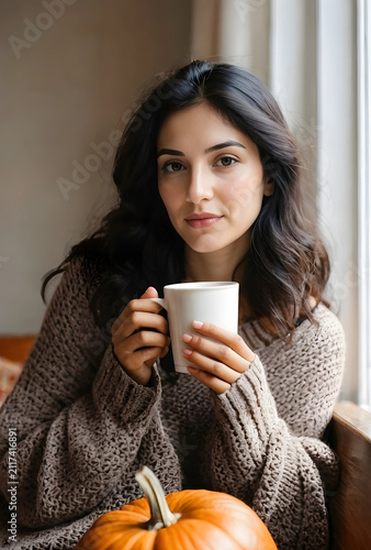 Young woman in a cozy knitt...