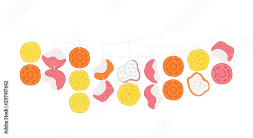 Vibrant Festive Paper Lanterns and Garlands Adorning a Celebratory Outdoor Atmosphere in a Colorful Display