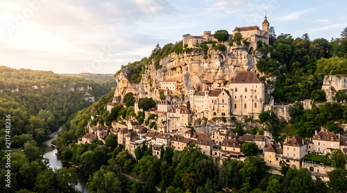 Tapety artystyczne Rocamadour Cliffside Village, Dordogne France