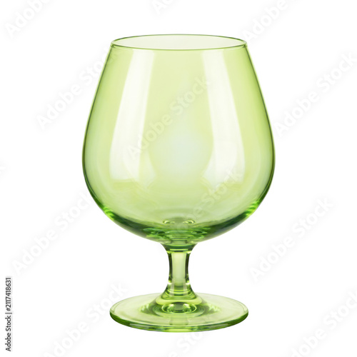 Lime green brandy glass with rounded snifter bowl made of transparent colored glass, isolated on transparent background as a clear design element
