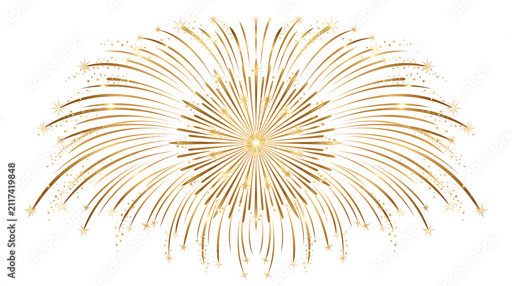 Fototapeta premium Brilliant golden fireworks burst, a dazzling explosion of sparkling light and festive energy, ideal for celebrating New Year's Eve, anniversaries, special events, and joyous grand occasions
