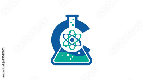 Beaker with Atom Symbol Inside.