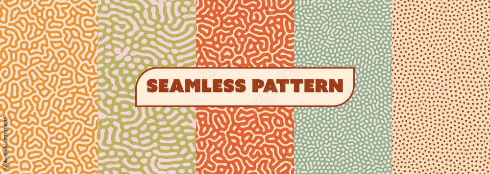 Obraz premium Repeat pattern shape set with organic texture and textile motifs for brain coral bg inspiration. Groovy rough hand drawn yellow random leaves and cell structures in white vertical minimal.