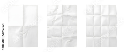 Fotografie Folded paper features realistic white crease texture sheets as PNG isolated on