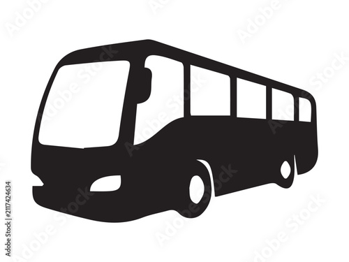 Modern Coach Bus Silhouette Icon in Perspective View Isolated on White Background – Public Transport Vector Illustration