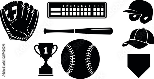 vector illustration of sports equipment and championship trophy for team competition