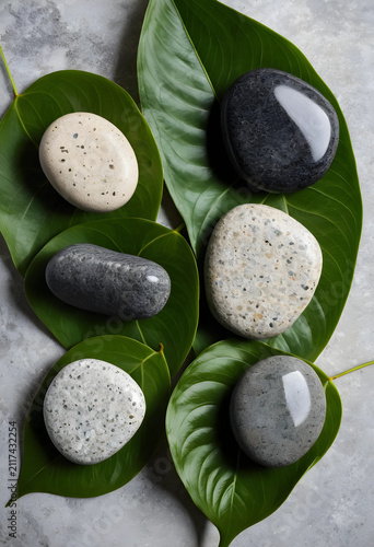 Smooth river stones and gre...