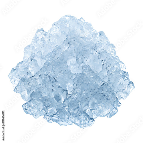 Clear shaved ice mound with soft cyan tint and crystalline texture, transparent isolated design element