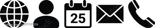 User Contact, Calendar Date, Email Message and Phone Communication Icons Vector Collection