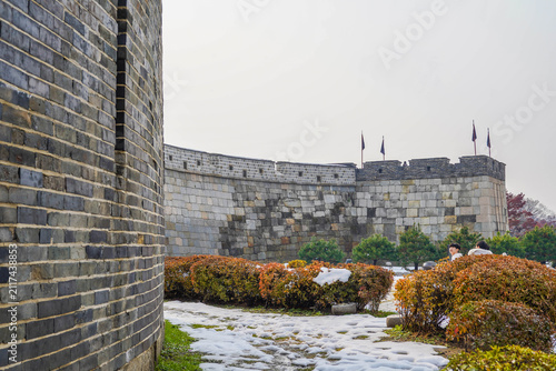 Obraz na płótnie Ancient Stone Wall At Suwon Hwaseong Fortress