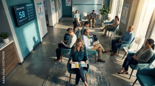 Diverse People Waiting In Modern Medical Office Waiting Room