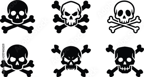 Foto Skull and crossbones vector icons set, pirate jolly roger symbols, black and whi
