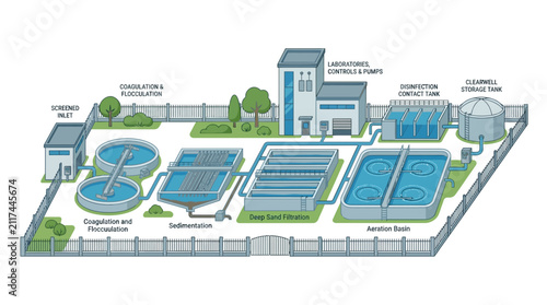 Bild auf Leinwand Water Treatment Plant Schematic Diagram