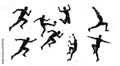 Foto Human silhouettes in dynamic poses black vector illustration on white background