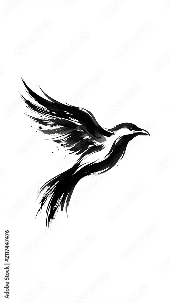 Fototapeta premium Minimalist Flying Swallow Ink Watercolor Illustration