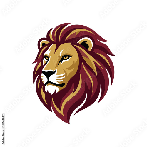 Lion head mascot with expressive red mane