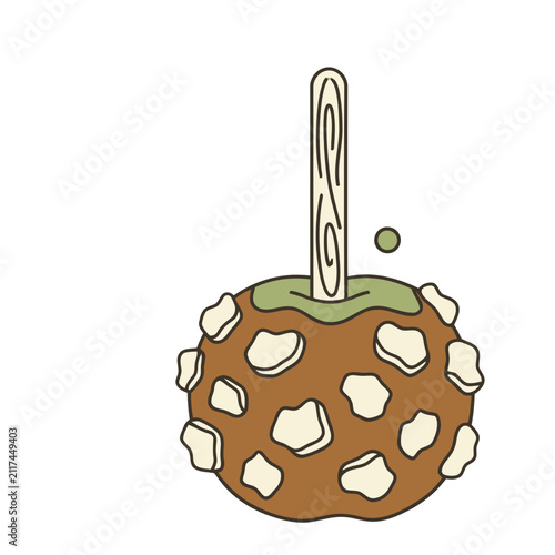 Caramel apple with nuts on a stick