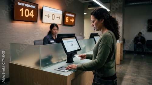 Customer Interaction At Service Counter With Digital Queue Management