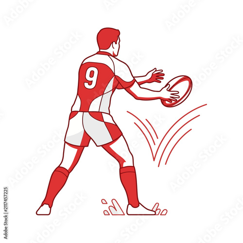 Dynamic Rugby Player Action Illustration Capturing A Throw Play