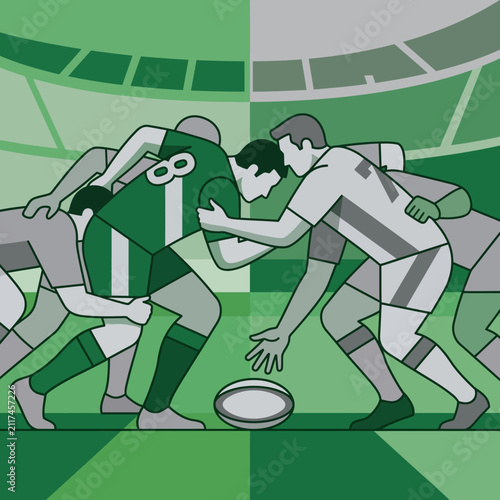 Dynamic Rugby Scrum Action Illustrating Intense Athletic Competition And Teamwork