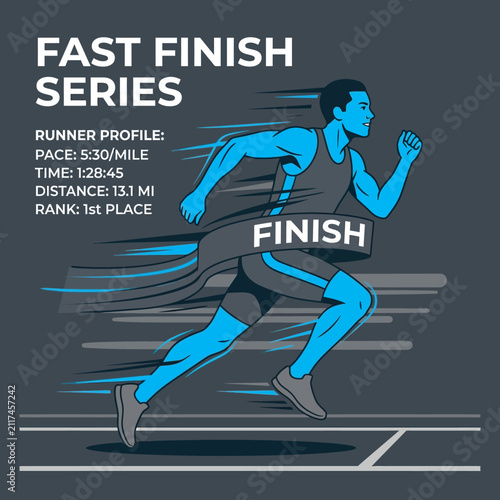 Dynamic Runner Breaks Through Finish Line In Fast Pace Competition