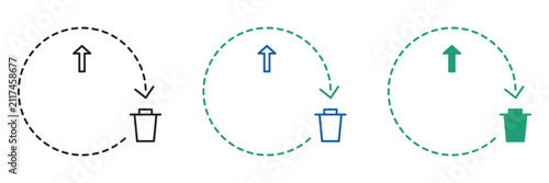 Automated Waste Recycling Process Cycle Icon Set Outline Glyph